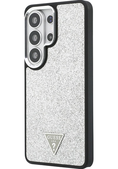 Galaxy Uyumlu S26 Ultra Kılıf Guess Lisanslı M-safe Metal Kamera Çerçeveli Üçgen Logolu Glitter Kapak Gümüş Gümüş