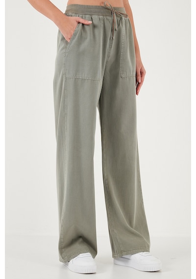 Lela Relaxed Fit Yüksek Bel Bol Paça Bayan Pantolon 668Yp5040 Haki