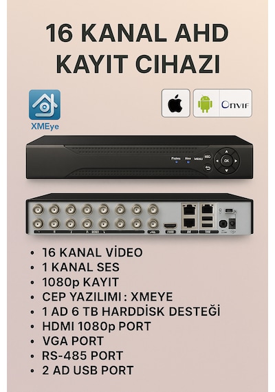16 Kanal Ahd Dvr Kayıt Cihazı Xmeye Yazılım