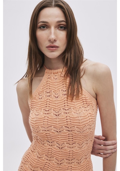 Sherin Oranj Halter Yaka Midi Triko Elbise-oranj