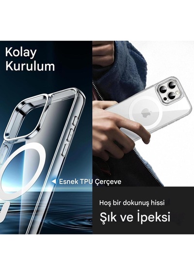 Apple Uyumlu iPhone 16 Pro Şeffaf Magsafe Kılıf Safe Şeffaf