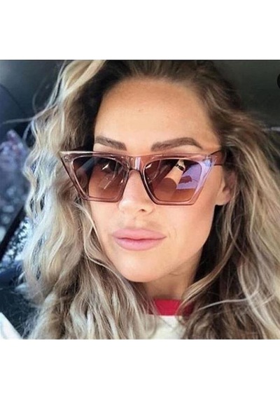 Mobgift Cat Eye Dörtgen Güneş Gözlüğü Şeffaf Konyak - Kahverengi
