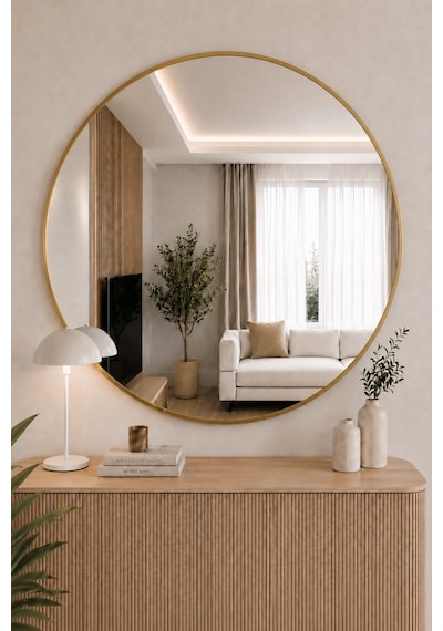 Effe Gold Metal Çerçeveli 100 Cm Yuvarlak Ayna