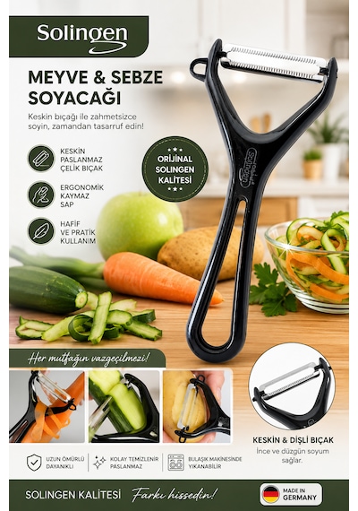 Solingen Meyve Sebze Soyacağı Paslanmaz Çelik Profesyonel Soyacak Siyah