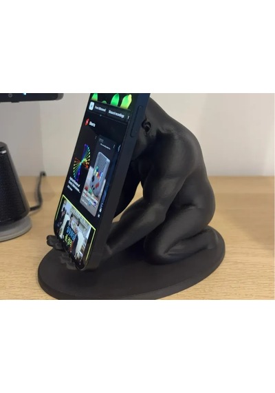 3d Baskı Goril Telefon Tutucu - Kaslı Goril Masaüstü Telefon Standı-siyah