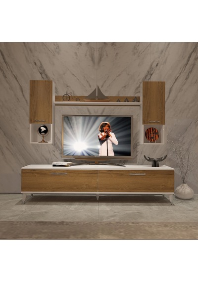 Decoraktiv Eko 5da Mdf Std Silver Tv Ünitesi Tv Sehpası - Beyaz Pera Beyaz - Meşe