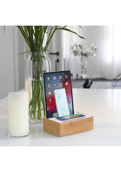 Alldock Wireless Kablosuz Şarj Standı - Bambu / Beyaz