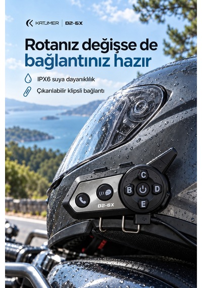 D2-6x Çift Yongalı Bluetooth Motosiklet İnterkom Kulaklığı 500 M, Markalar Arası Bağlantı, Ipx6, 1000 Mah - Siyah