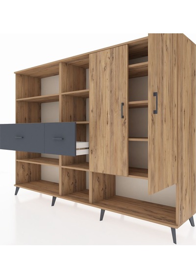 Hyperion Dolap 10 Raflı 2 Çekmeceli 2 Kapaklı 220x44x163 Çam-çam/ Çam-çam/antrasit Hyperion Dolap 10 Raflı 2 Çekmeceli 2 Kapaklı 220x44x163 Çam-çam/ Çam-çam/antrasit