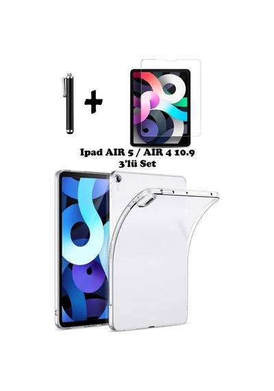 Apple Uyumlu iPad  Air 5 Air 4 10.9 Tablet Kılıfı Silikon Köşe Koruma Ekran Koruyucu Dokunmatik Kalem Seti Kılıf