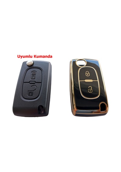 Citroen Berlingo C3 C4 C5 Uyumlu Kumanda Anahtar Kılıfı Gold Siyah