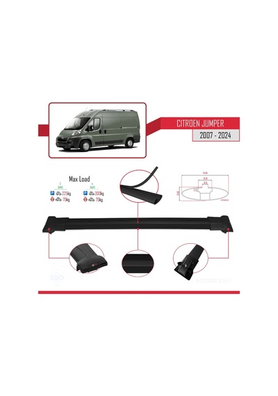 Citroen Jumper 2007 Ve Sonrası İle Uyumlu Fly Model Ara Atkı Tavan Barı Siyah 3 Adet Bar