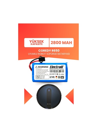 Coredy R650 Uyumlu Batarya Yüksek Kapasite 2800mah Pil Akıllı Robot Süpürge Bataryası