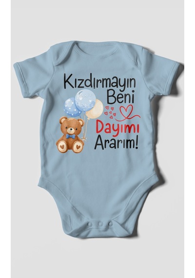 Morivokids Kızdırmayın Beni, Dayımı Ararım Kısa Kollu Bebek Body %100 Pamuk Bebe Mavisi