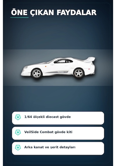 Veilside Combat Beyaz 1/64 Diecast Toyota Supra Model Araba - Mini Koleksiyonluk Bx-313383