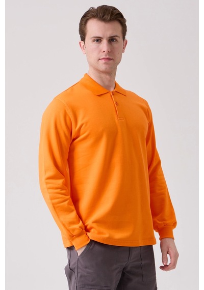 Galanthus Polo Sweat Uzun Kollu Pamuklu Sweatshirt İş Ve Günlük Kullanım İçin Turuncu