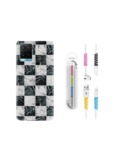 Vivo Y21S Kılıf Kablo Koruyuculu Checkers Marble 1370
