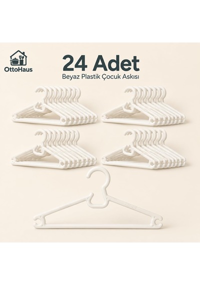 Ottohaus 24 Adet Çocuk Askısı, Beyaz Plastik Elbise Askısı