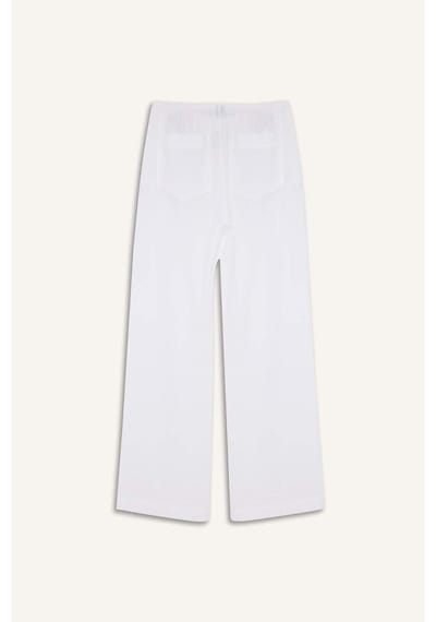 DeFacto Wide Leg Çift Cepli Yüksek Bel Geniş Paça Beyaz Palazzo Pantolon F2662AX25SMWT34