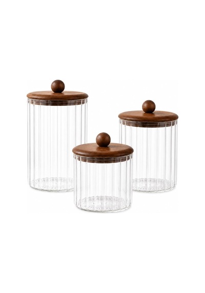 Akasya Kapaklı Line Cam Kavanoz 3 Lü Set 750 Ml 1150 Ml 1550 Ml Mutfak Saklama Kabı Çok Renkli