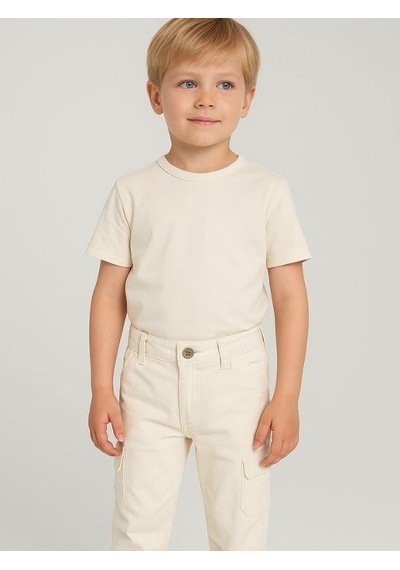 Nanica Kids Erkek Bebek Pamuklu Kumaş Kargo Cepli Pantolon-16006 Krem