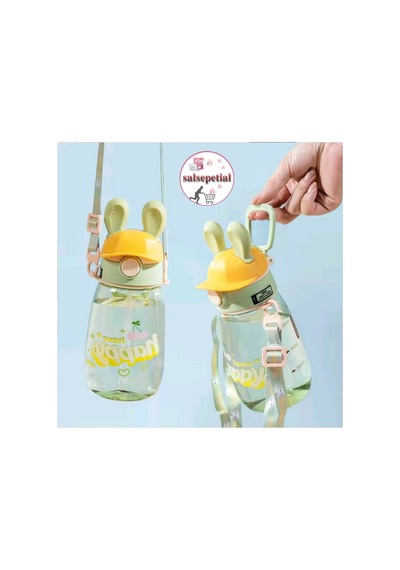 Tavşan Su Matarası Tavşanlı Suluk Tavşan Figürlü Su Şişesi Tavşan Matara Pipetli Matara 550ml Yeşil