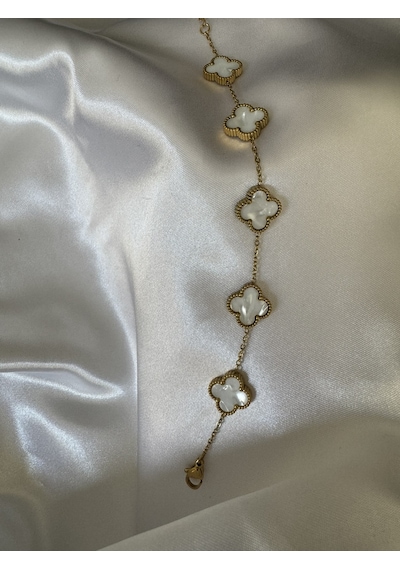 Yonca Beyaz Çelik Bileklik Gold