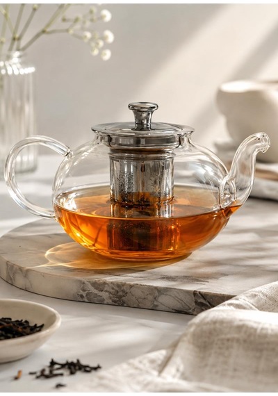 Borosilikat Cam Tek Demlik Bitki Demlik Süzgeçli 600ml Dem104 Şeffaf