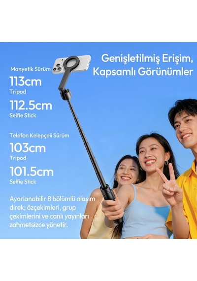 Ulanzi Sk26 113cm Manyetik 2'si 1 Arada Selfie Monopod Tripod Siyah - S014