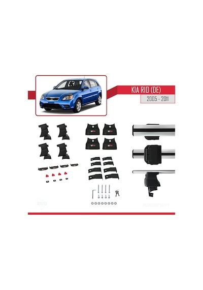 Kia Rio De Hatchback 2005-2011 Arası İle Uyumlu Ace-4 Ara Atkı Tavan Barı Gri