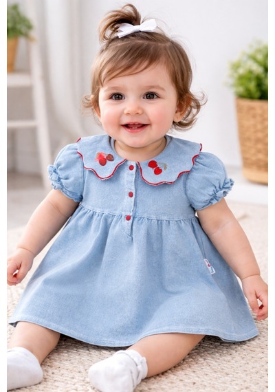 My Baby Kumsal Baby Buu Kiraz Yakalı Kız Bebek Elbise 164 Mavi Mavi