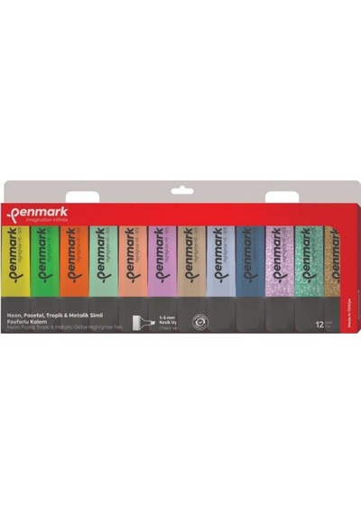 Fosforlu Kalem 12 Li Asetat Karışık Renk 3 Neon +3 Pastel + 3 Tropik +3 Simli Renkli