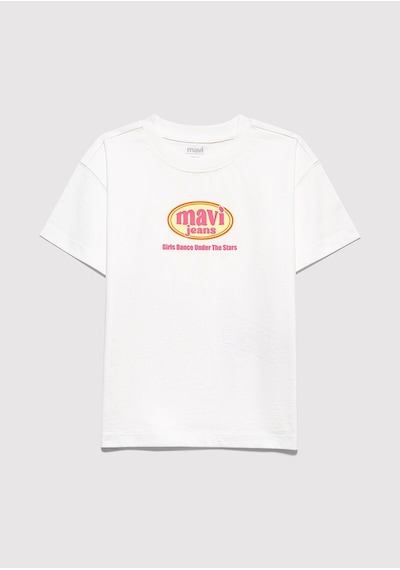 Mavi Gırls Just Wanna Have Fun Baskılı Tişört Krem