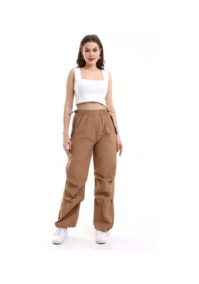 Dechival Kadın Siyah Paraşüt Pantolon Camel