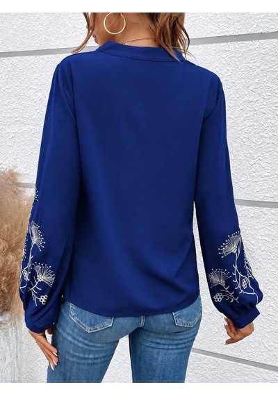 Suma Kadın Uzun Kollu Viskon Bluz Çiçek Desenli Kollar Lacivert 2xl-3xl