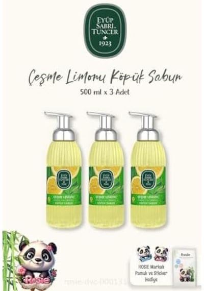 Çeşme Limonu Köpük Sabun 3adet 500 Ml, Rosıe Pamuk Hediye