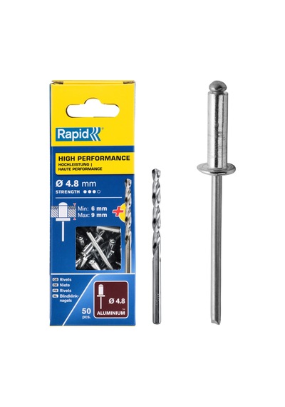 Rapid Kör Perçin Universal Alüminyum, 50 Adet Matkap Ucu Dahil, 4,8 X 12 Mm, 5000388