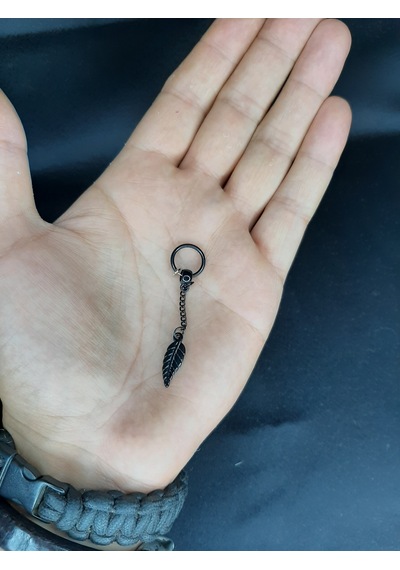 Mryart Yaprak Desen Unisex Çelik Küpe Siyah