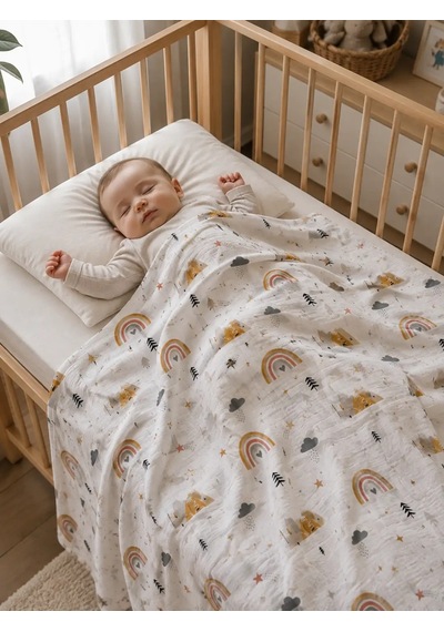 E&f Store Gökkuşağı Desenli Müslin Bebek Battaniyesi Çok Renkli