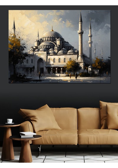 Ay Işığında Tarihi Sultanahmet Camii Dekoratif Kanvas - Mdf Ahşap Tablo