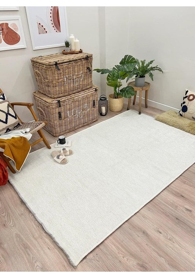 Beyaz Bej Modern Düz Yıkanabilir Antibakteriyel Halı - Yo11500b Beyaz - Bej