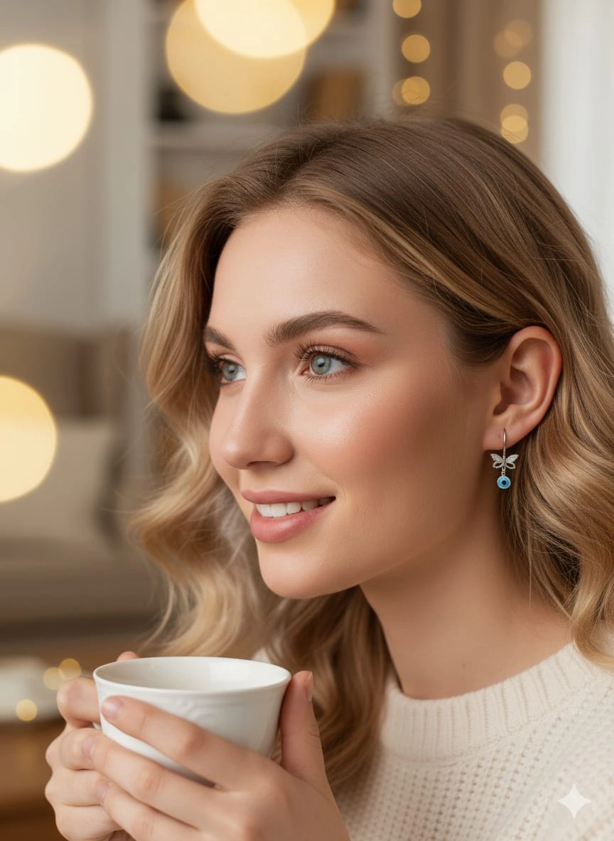 925 Ayar Papatya Silver Yusufçuk Nazar Küpe.rose.gold.rodaj Gümüş