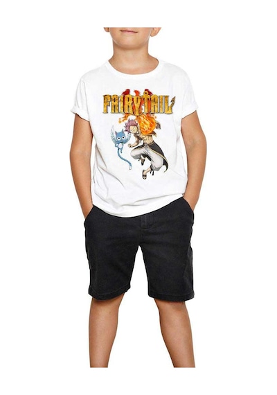 Zepplin Giyim Fairy Tail Happy Natsu Beyaz Çocuk Tişört