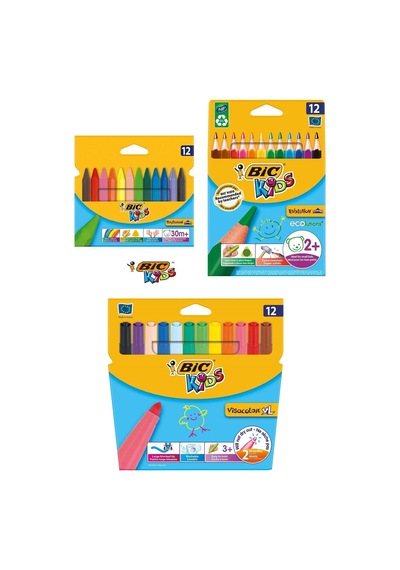 Bic Jumbo Keçeli Boya Kalem 12'li Jumbo Kuru Boya Kalem 12'li Üçgen Pastel Boya Kalemi 12'li Çok Renkli