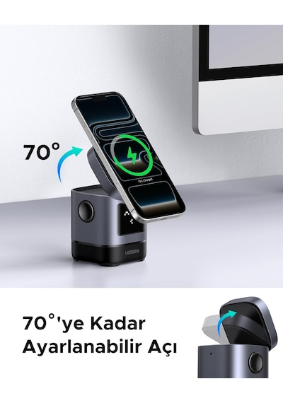 Uno Qi2 20w 2'si 1 Arada Kablosuz Şarj Cihazı 15w İphone + Airpods 5w Siyah