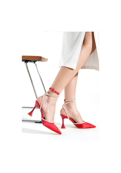 Duxal Shoes Bordo Saten Bilekten Bağlamalı Topuklu Kadın Ayakkabı Kırmızı