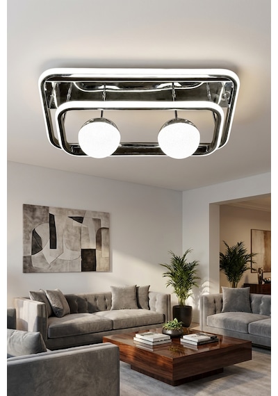 Prizma Model Çift Katlı 2 Toplu Salon - Oturma Odası Led Avizesi Gümüş Gri