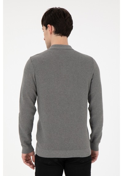 U.S. Polo Assn. Erkek Regular Fit Yarım Fermuarlı Gri Melanj Basic Kazak 50298266-VR086