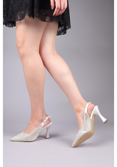 Birikon Melk Damla Taşlı Arka Açık Stiletto Sedef-8482 Sedef