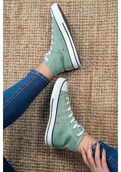 Unisex Günlük Keten Rahat Bilekli Yeşil Uzun Convers Sneaker Spor Ayakkabı Yeşil